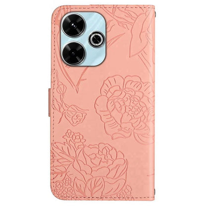 HT03 For Xiaomi Redmi 13 4G Case Floral Butterfly PU Leather Phone Cover with Hand Strap