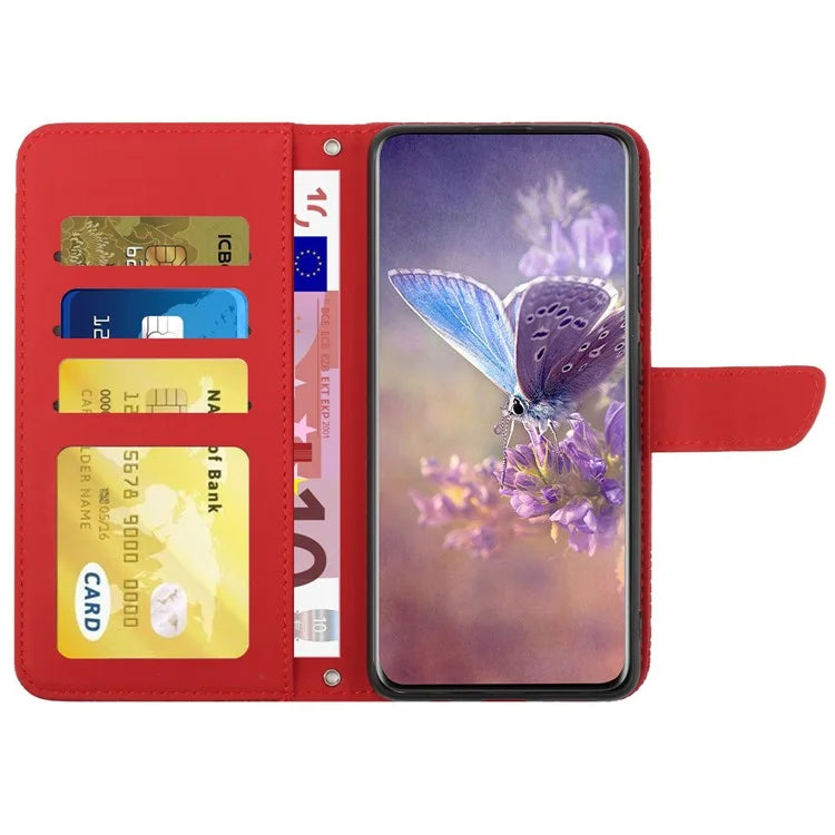 HT03 For Xiaomi Redmi 13 4G Case Floral Butterfly PU Leather Phone Cover with Hand Strap