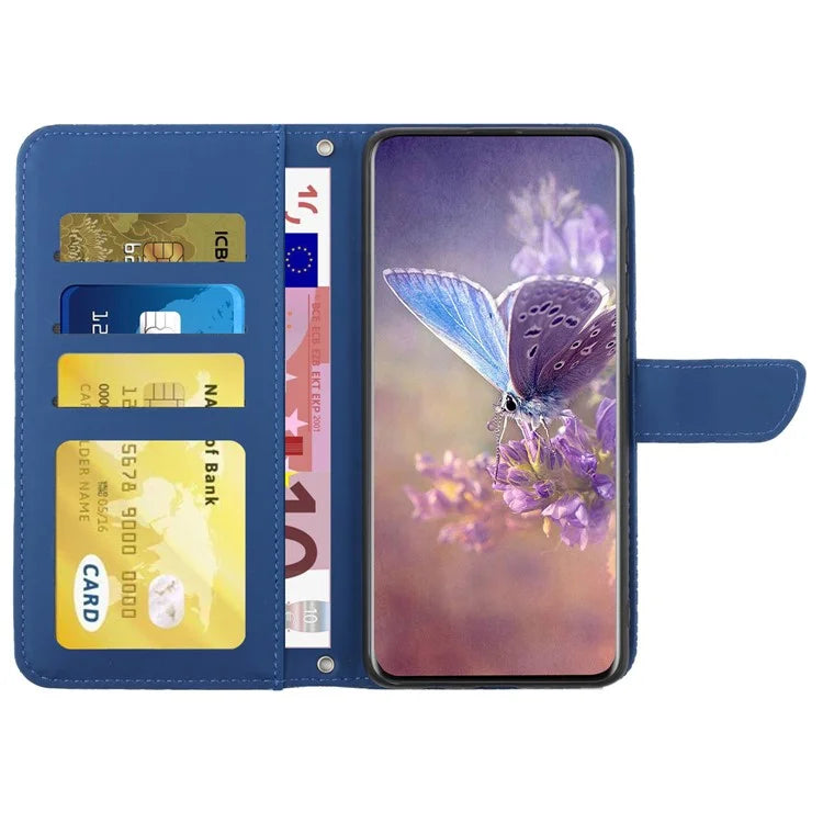 HT03 For Xiaomi Redmi 13 4G Case Floral Butterfly PU Leather Phone Cover with Hand Strap