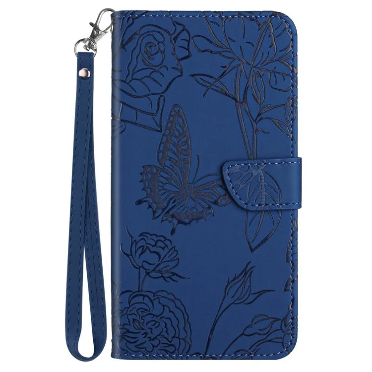 HT03 For Xiaomi Redmi 13 4G Case Floral Butterfly PU Leather Phone Cover with Hand Strap