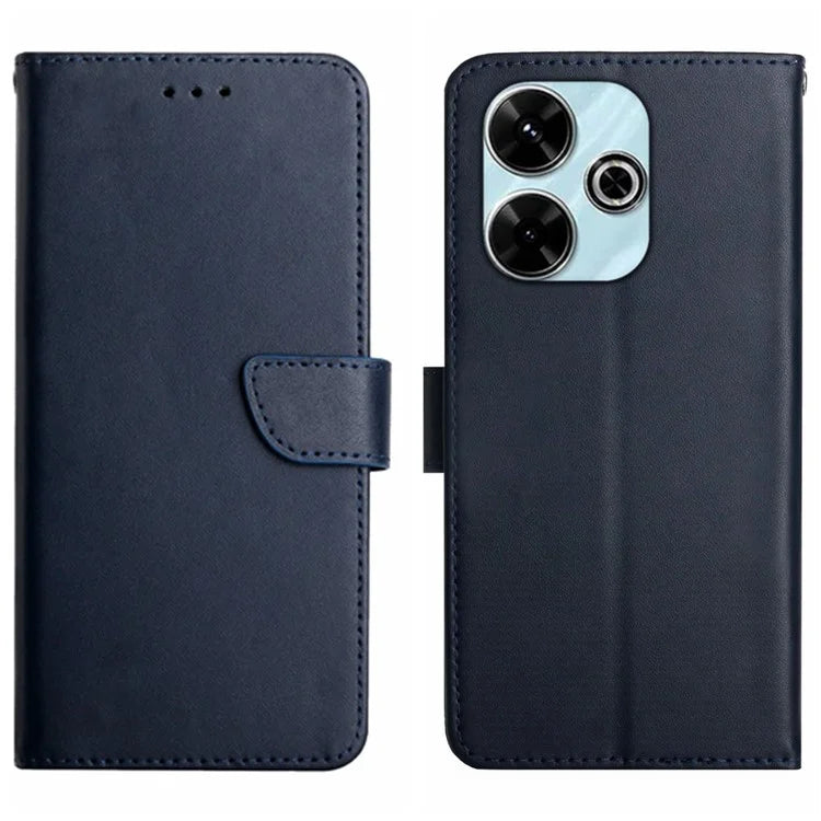 HT02 For Xiaomi Redmi 13 4G Case Nappa Texture Genuine Cow Leather Flip Phone Cover