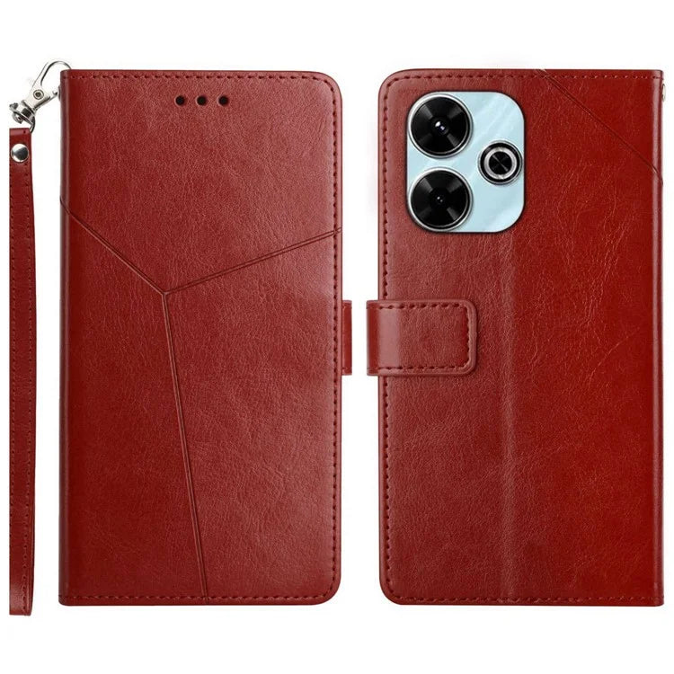 HT01 For Xiaomi Redmi 13 4G Case Leather Flip Phone Cover Y-Shaped Lines