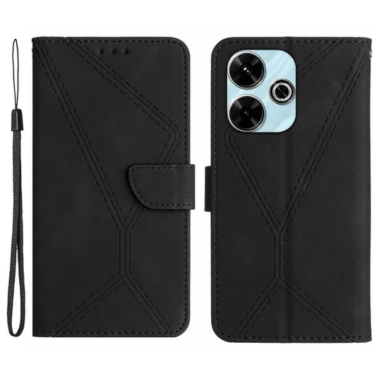 HT05 For Xiaomi Redmi 13 4G Case Card Holder Leather Phone Cover Lines Imprinted