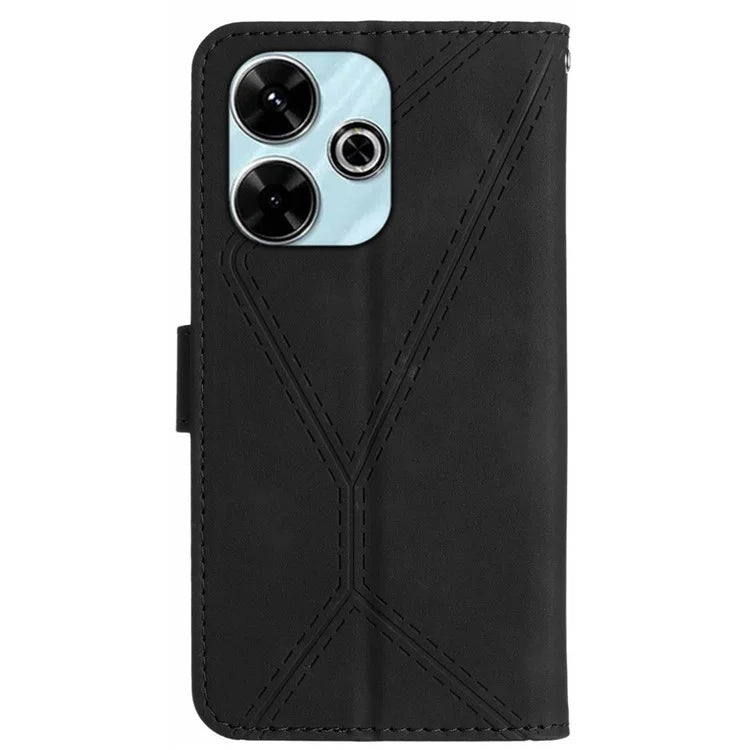 HT05 For Xiaomi Redmi 13 4G Case Card Holder Leather Phone Cover Lines Imprinted