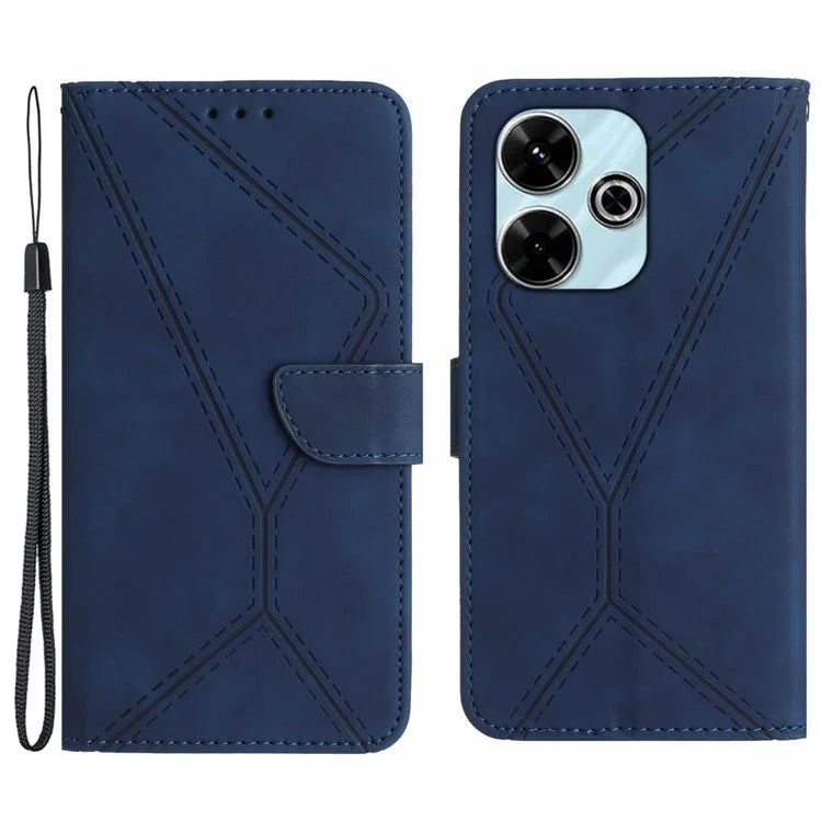 HT05 For Xiaomi Redmi 13 4G Case Card Holder Leather Phone Cover Lines Imprinted