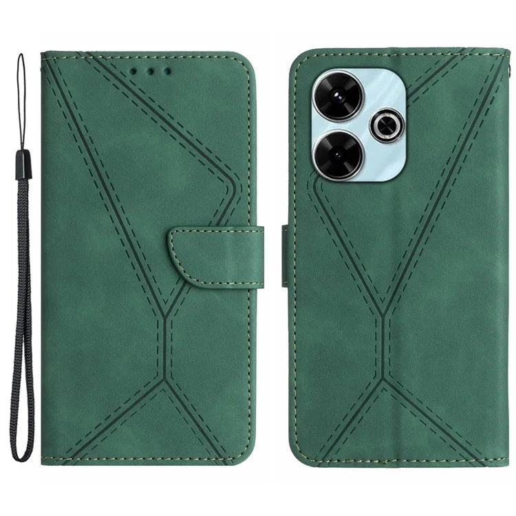 HT05 For Xiaomi Redmi 13 4G Case Card Holder Leather Phone Cover Lines Imprinted