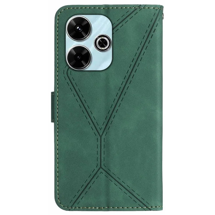 HT05 For Xiaomi Redmi 13 4G Case Card Holder Leather Phone Cover Lines Imprinted