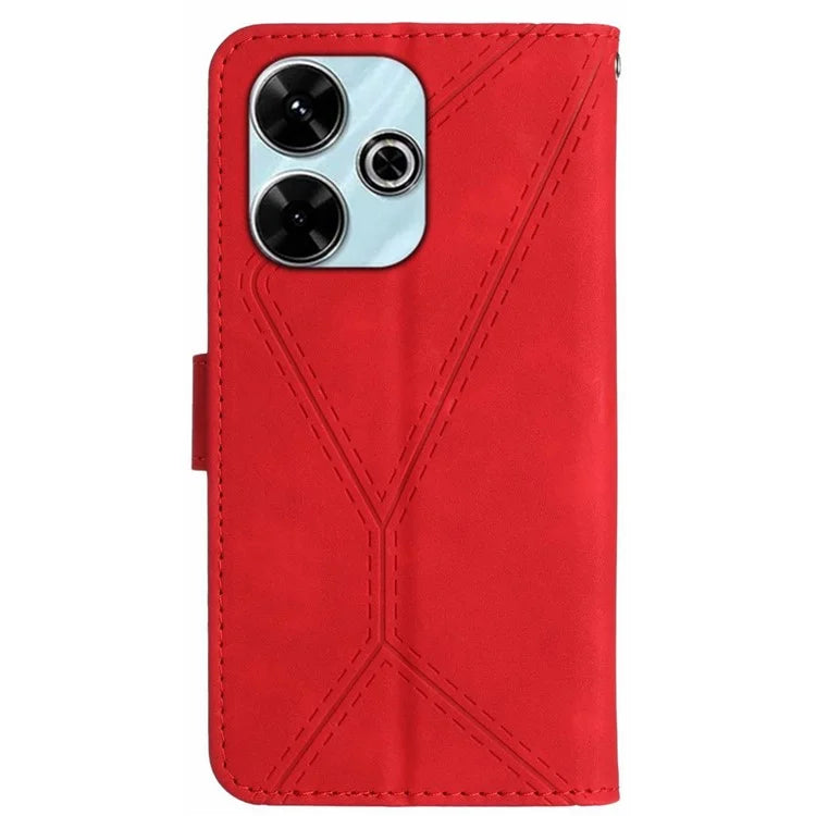 HT05 For Xiaomi Redmi 13 4G Case Card Holder Leather Phone Cover Lines Imprinted