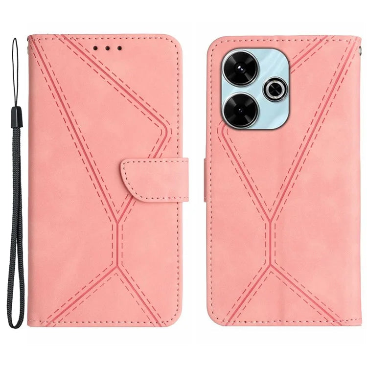 HT05 For Xiaomi Redmi 13 4G Case Card Holder Leather Phone Cover Lines Imprinted
