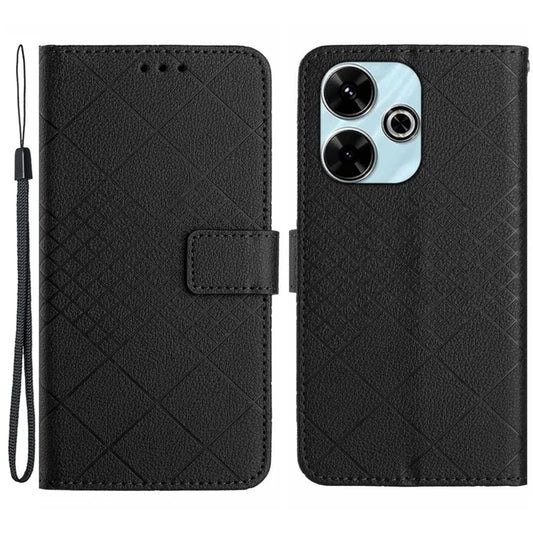 HT06 For Xiaomi Redmi 13 4G Case Litchi Texture Leather Wallet Phone Cover with Strap