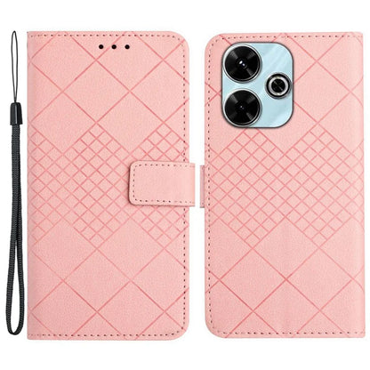 HT06 For Xiaomi Redmi 13 4G Case Litchi Texture Leather Wallet Phone Cover with Strap