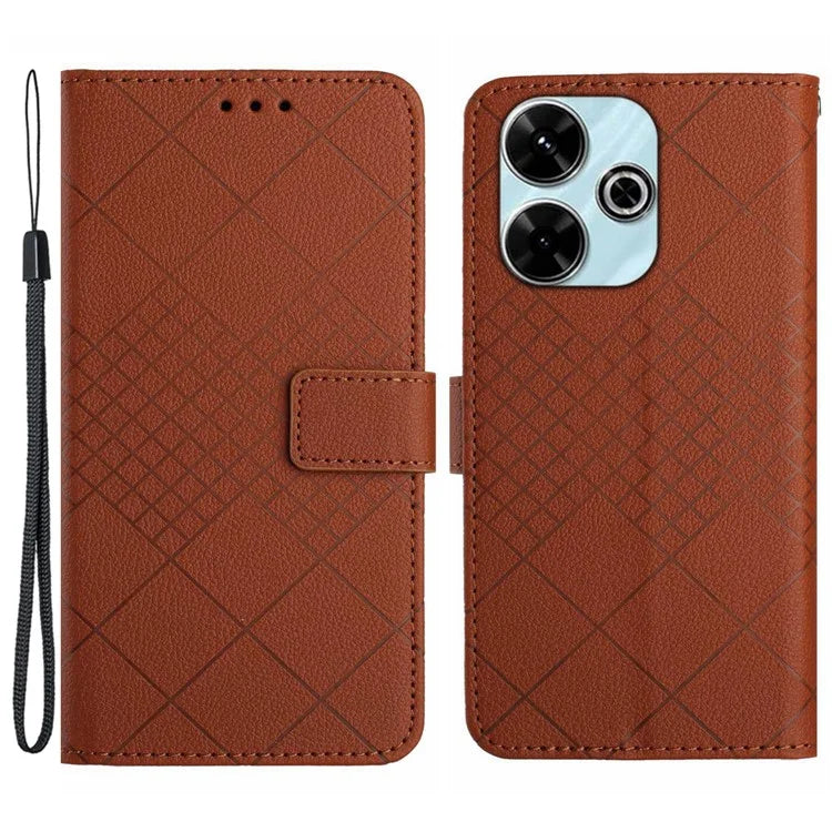 HT06 For Xiaomi Redmi 13 4G Case Litchi Texture Leather Wallet Phone Cover with Strap