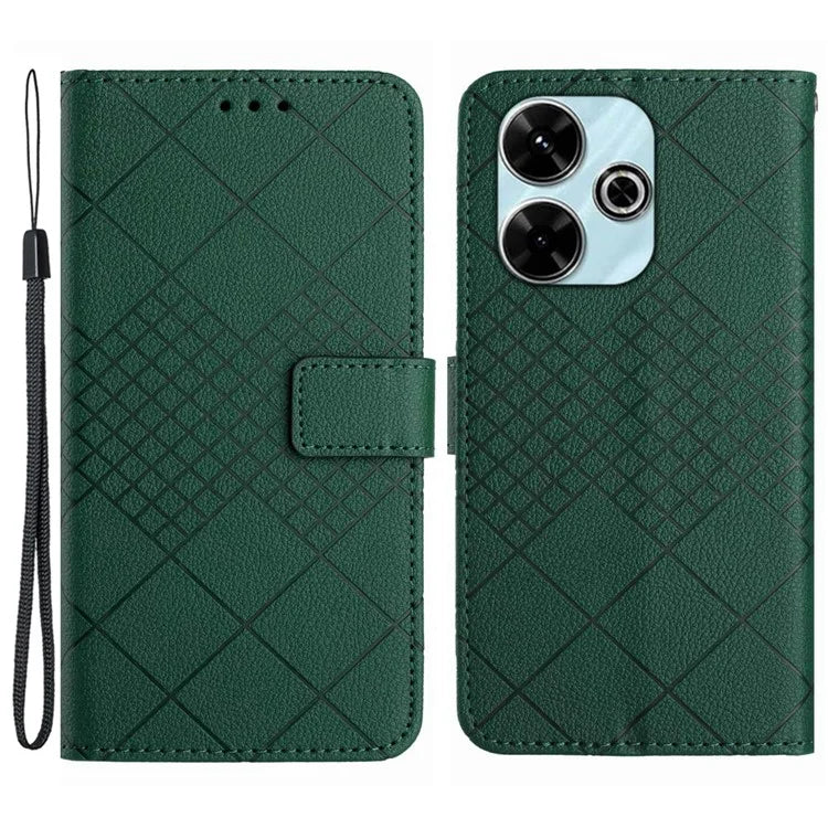 HT06 For Xiaomi Redmi 13 4G Case Litchi Texture Leather Wallet Phone Cover with Strap