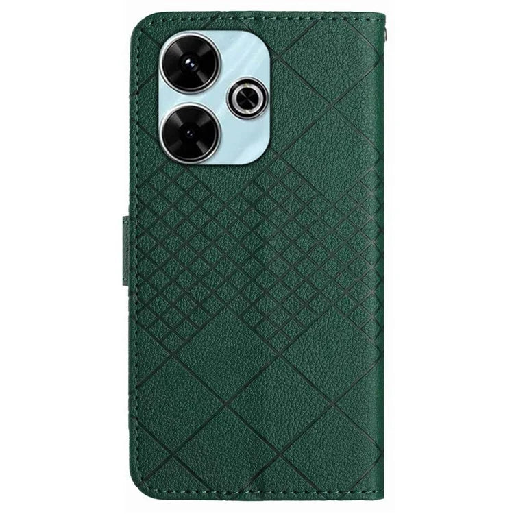 HT06 For Xiaomi Redmi 13 4G Case Litchi Texture Leather Wallet Phone Cover with Strap