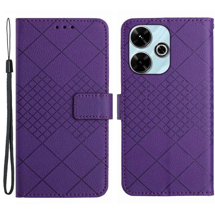 HT06 For Xiaomi Redmi 13 4G Case Litchi Texture Leather Wallet Phone Cover with Strap