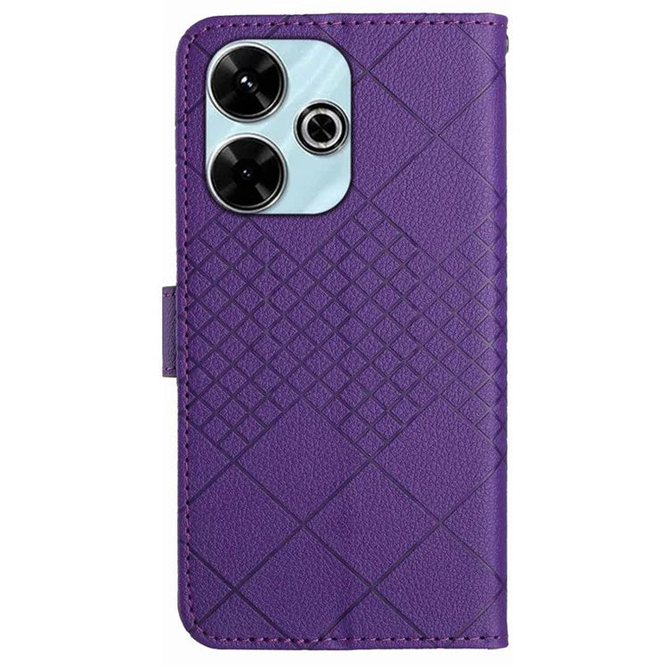 HT06 For Xiaomi Redmi 13 4G Case Litchi Texture Leather Wallet Phone Cover with Strap