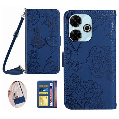 HT03 For Xiaomi Redmi 13 4G Case Butterfly Flowers Imprint Leather Flip Phone Cover