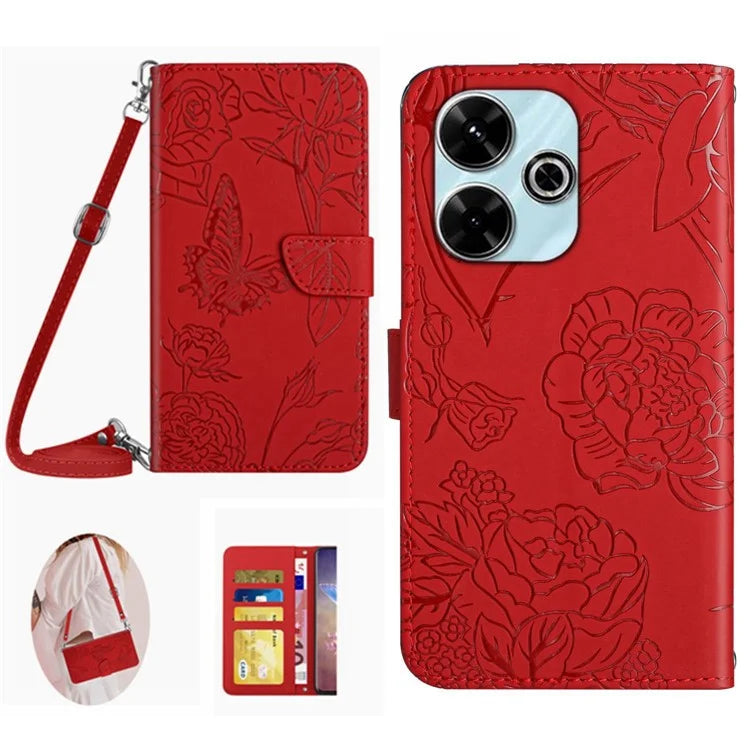 HT03 For Xiaomi Redmi 13 4G Case Butterfly Flowers Imprint Leather Flip Phone Cover