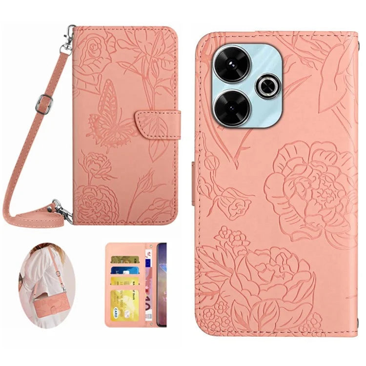 HT03 For Xiaomi Redmi 13 4G Case Butterfly Flowers Imprint Leather Flip Phone Cover