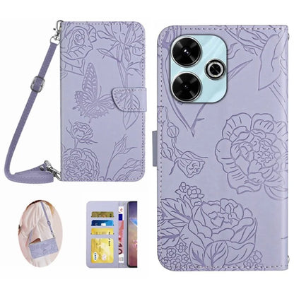 HT03 For Xiaomi Redmi 13 4G Case Butterfly Flowers Imprint Leather Flip Phone Cover