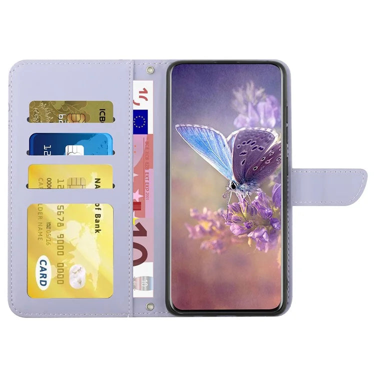HT03 For Xiaomi Redmi 13 4G Case Butterfly Flowers Imprint Leather Flip Phone Cover