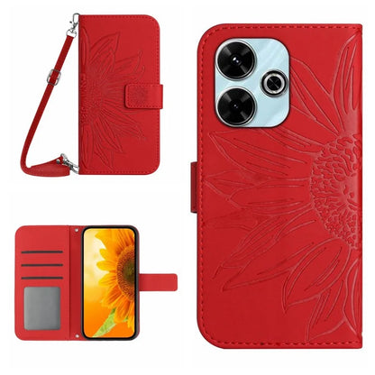 HT04 For Xiaomi Redmi 13 4G Case Sunflower Leather Phone Cover with Shoulder Strap