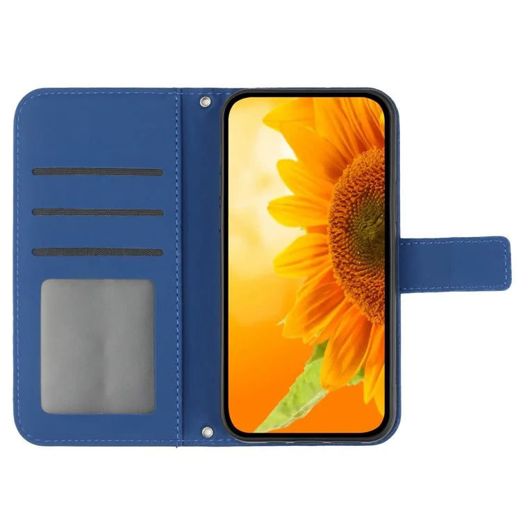 HT04 For Xiaomi Redmi 13 4G Case Sunflower Leather Phone Cover with Shoulder Strap