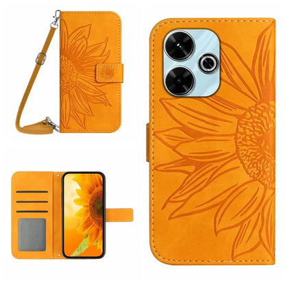 HT04 For Xiaomi Redmi 13 4G Case Sunflower Leather Phone Cover with Shoulder Strap
