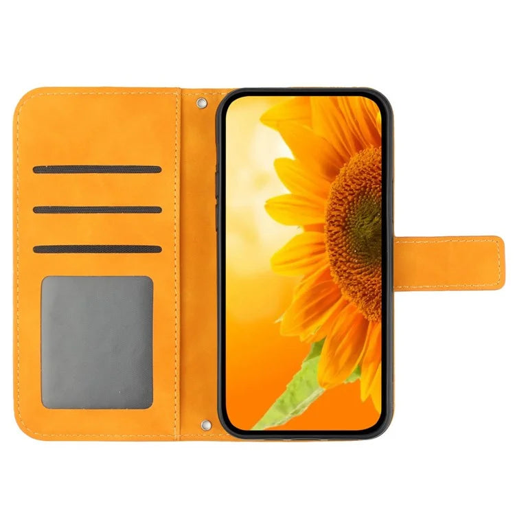 HT04 For Xiaomi Redmi 13 4G Case Sunflower Leather Phone Cover with Shoulder Strap