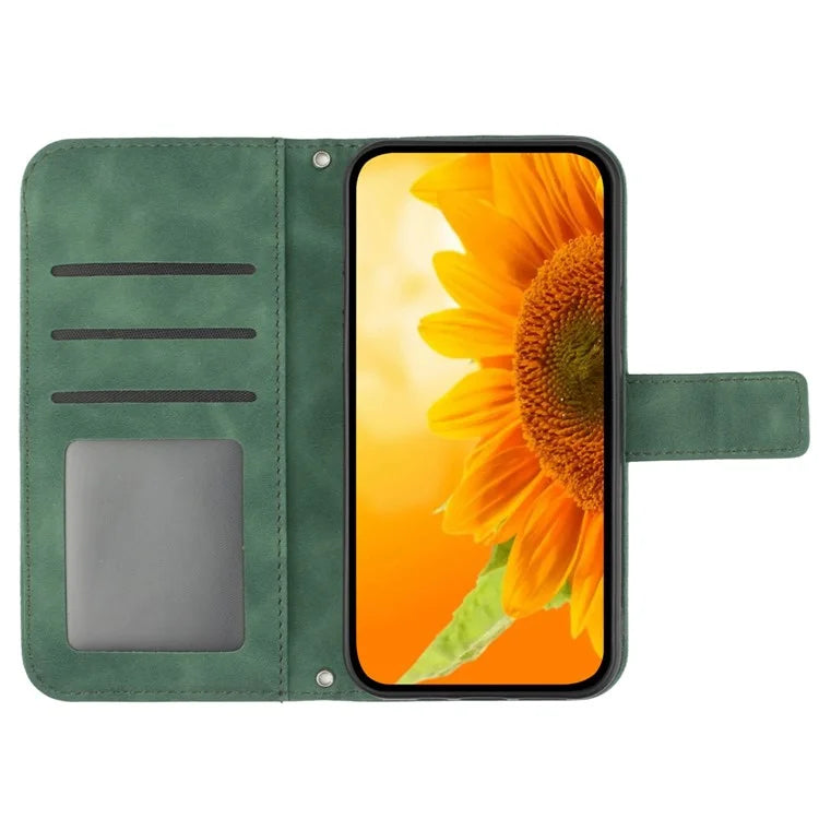HT04 For Xiaomi Redmi 13 4G Case Sunflower Leather Phone Cover with Shoulder Strap