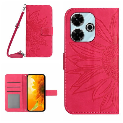 HT04 For Xiaomi Redmi 13 4G Case Sunflower Leather Phone Cover with Shoulder Strap