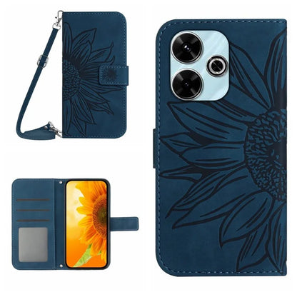 HT04 For Xiaomi Redmi 13 4G Case Sunflower Leather Phone Cover with Shoulder Strap