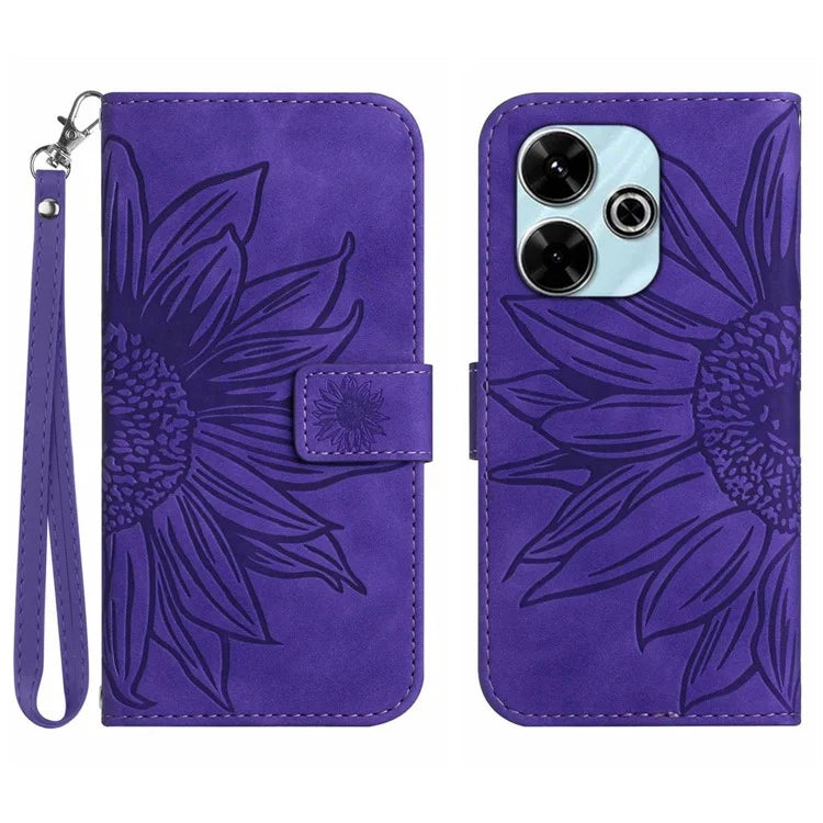 HT04 For Xiaomi Redmi 13 4G Case PU Leather Handbag Phone Cover Sunflower