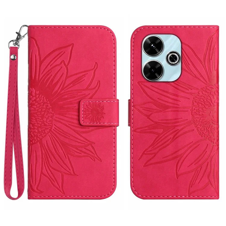 HT04 For Xiaomi Redmi 13 4G Case PU Leather Handbag Phone Cover Sunflower
