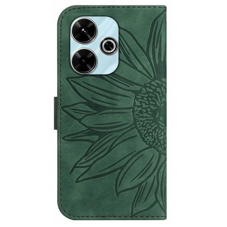 HT04 For Xiaomi Redmi 13 4G Case PU Leather Handbag Phone Cover Sunflower