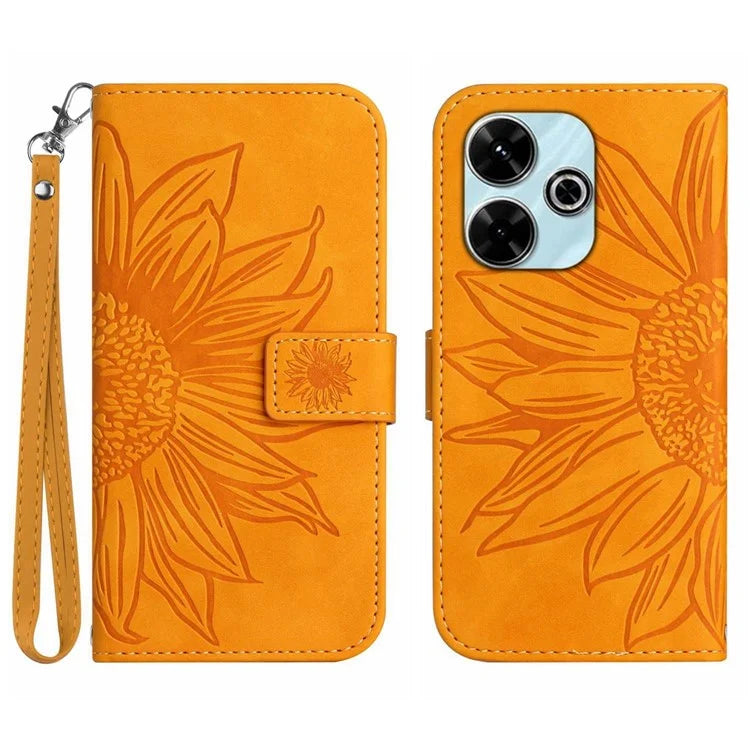 HT04 For Xiaomi Redmi 13 4G Case PU Leather Handbag Phone Cover Sunflower