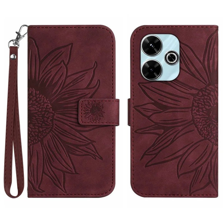 HT04 For Xiaomi Redmi 13 4G Case PU Leather Handbag Phone Cover Sunflower
