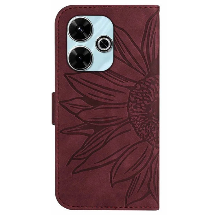 HT04 For Xiaomi Redmi 13 4G Case PU Leather Handbag Phone Cover Sunflower