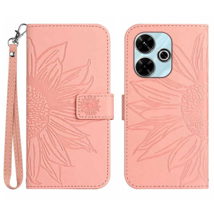 HT04 For Xiaomi Redmi 13 4G Case PU Leather Handbag Phone Cover Sunflower