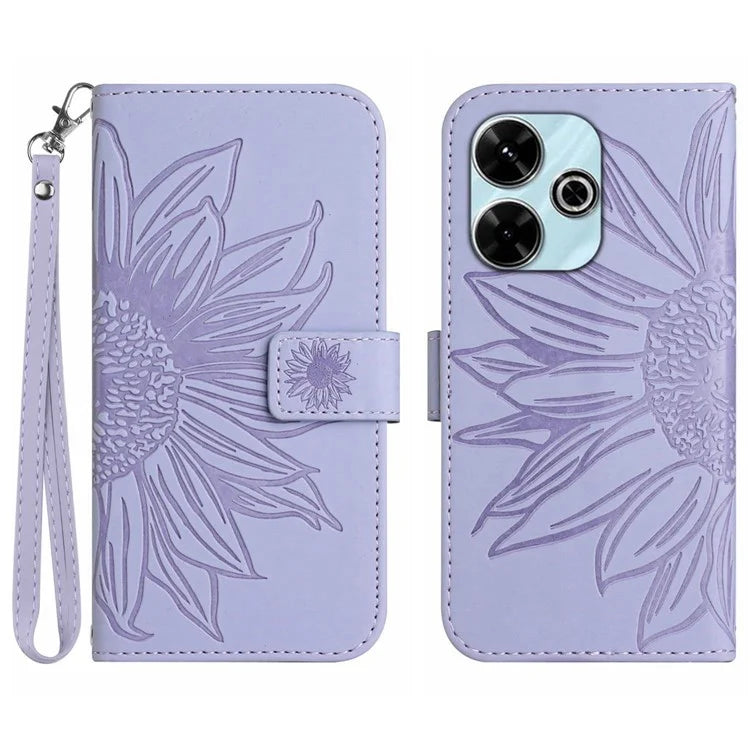 HT04 For Xiaomi Redmi 13 4G Case PU Leather Handbag Phone Cover Sunflower