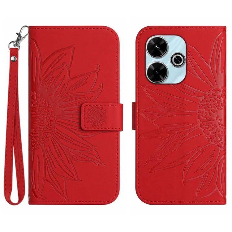 HT04 For Xiaomi Redmi 13 4G Case PU Leather Handbag Phone Cover Sunflower