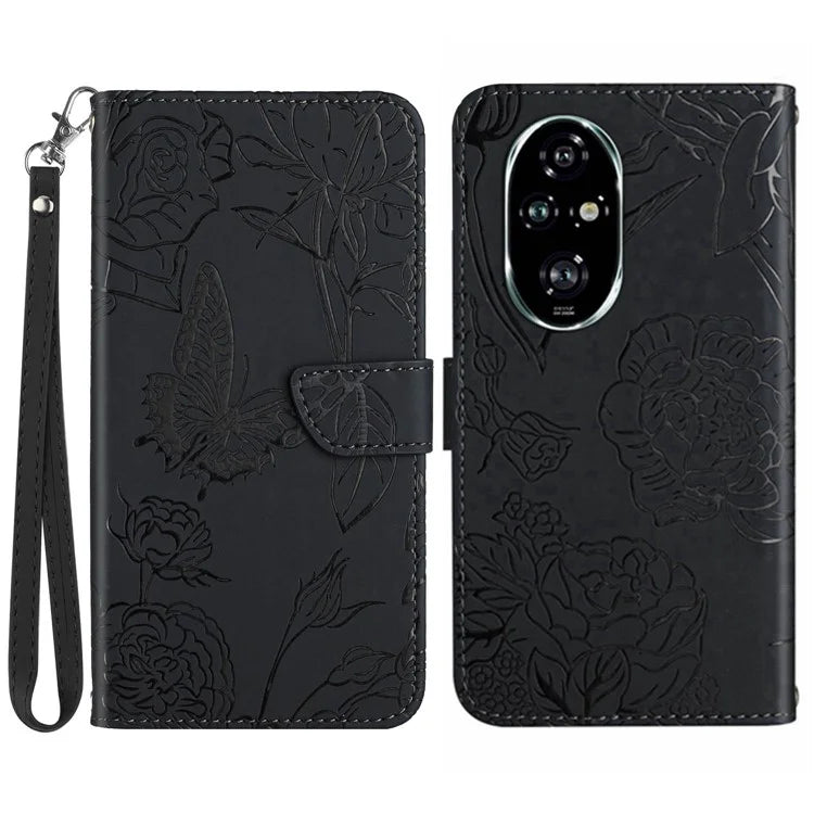 HT03 For Honor 200 Pro 5G Case PU Leather Phone Cover Butterfly and Flower Imprinted