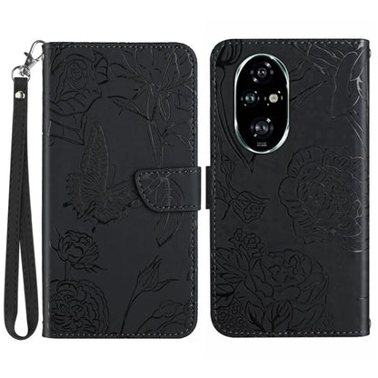 HT03 For Honor 200 Pro 5G Case PU Leather Phone Cover Butterfly and Flower Imprinted