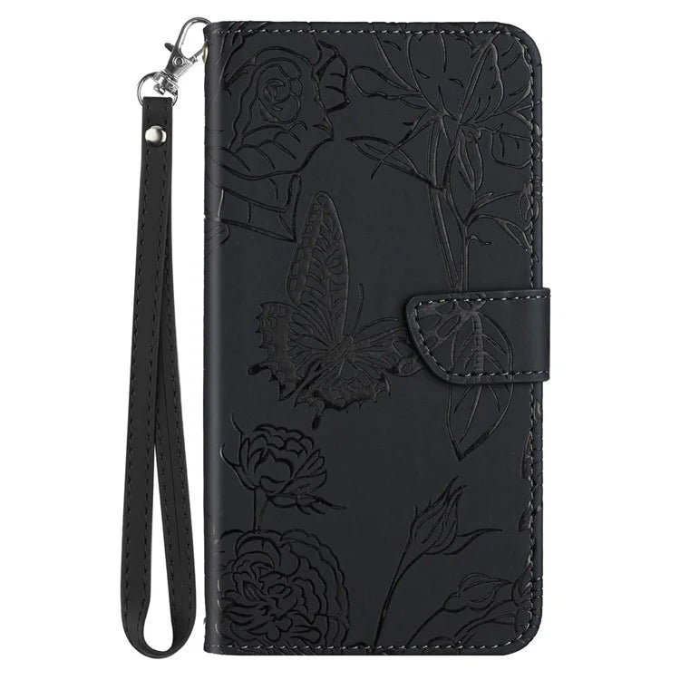 HT03 For Honor 200 Pro 5G Case PU Leather Phone Cover Butterfly and Flower Imprinted