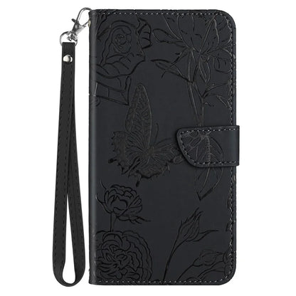 HT03 For Honor 200 Pro 5G Case PU Leather Phone Cover Butterfly and Flower Imprinted