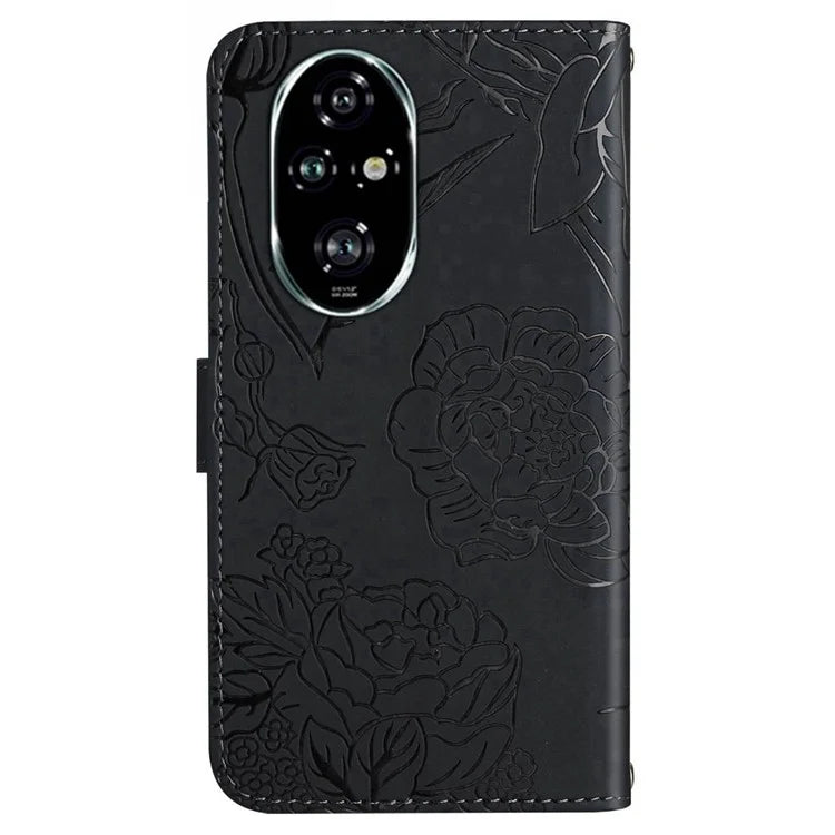 HT03 For Honor 200 Pro 5G Case PU Leather Phone Cover Butterfly and Flower Imprinted