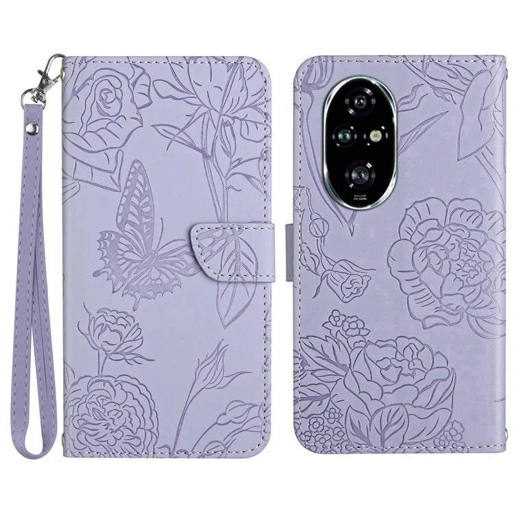 HT03 For Honor 200 Pro 5G Case PU Leather Phone Cover Butterfly and Flower Imprinted