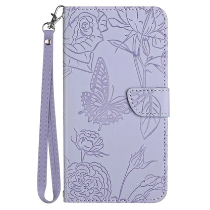 HT03 For Honor 200 Pro 5G Case PU Leather Phone Cover Butterfly and Flower Imprinted