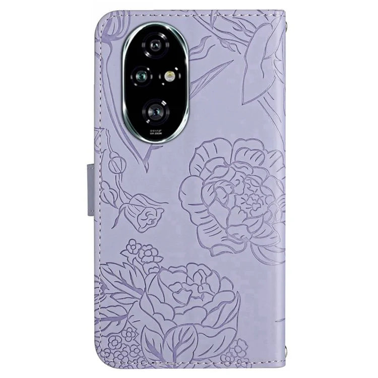 HT03 For Honor 200 Pro 5G Case PU Leather Phone Cover Butterfly and Flower Imprinted
