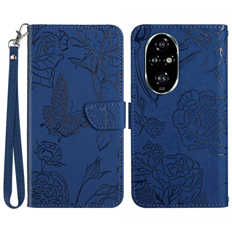 HT03 For Honor 200 Pro 5G Case PU Leather Phone Cover Butterfly and Flower Imprinted